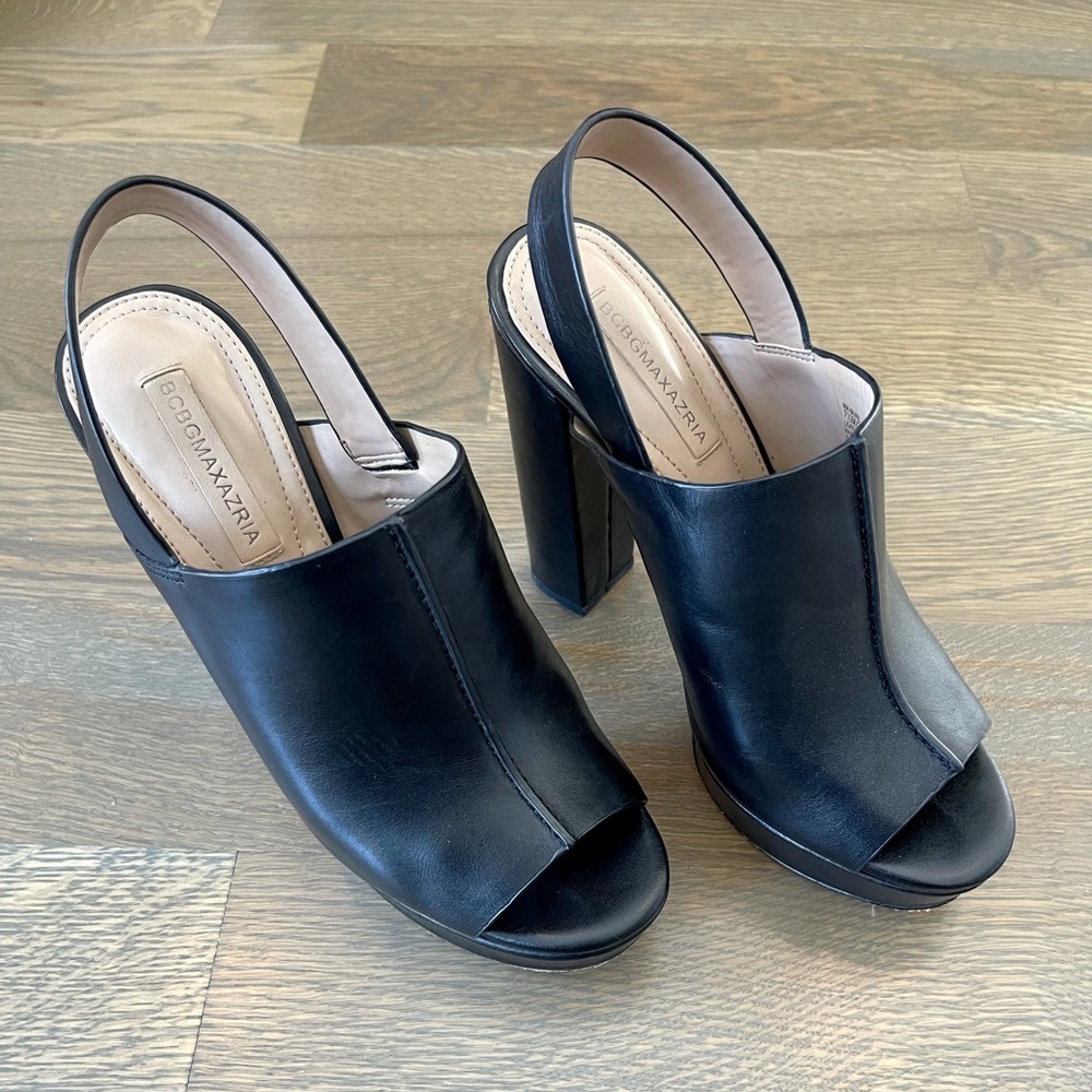 BCBGMaxAzria High Platform Dune Sling-Back Peep Toe Bootie Sandal